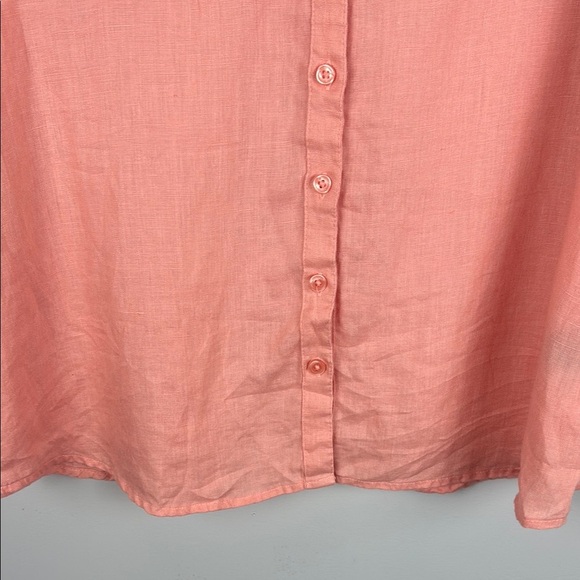 Harve Benard 100% Linen Salmon Relaxed Blouse with 3/4 Sleeves & Mandarin Collar - Picture 9 of 12